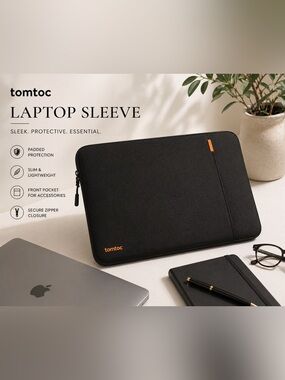 Tomtoc Laptop Sleeve Black Padded Case Slim Protective Tech Bag
